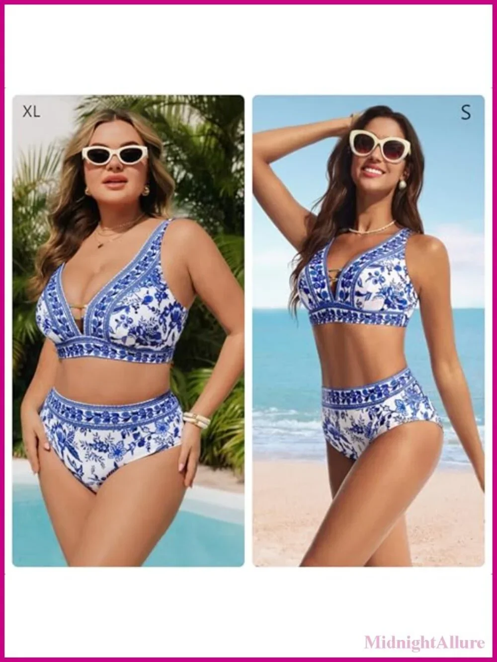 High Waisted Bikini Set with Cutout V-Neck Top, Adjustable Straps & Removable